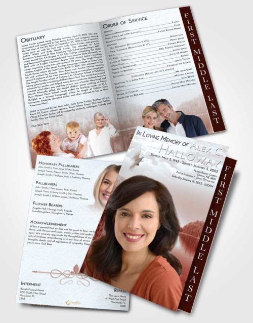 2 Page Graduated Step Fold Funeral Program Template Brochure Ruby Love Sun Blaze