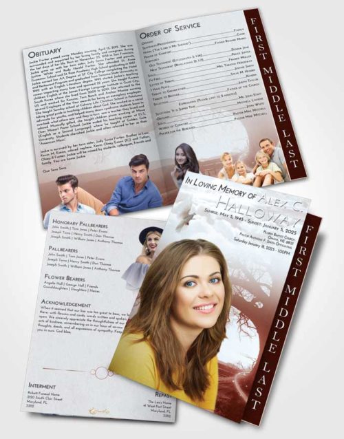2 Page Graduated Step Fold Funeral Program Template Brochure Ruby Love Tree Serenity