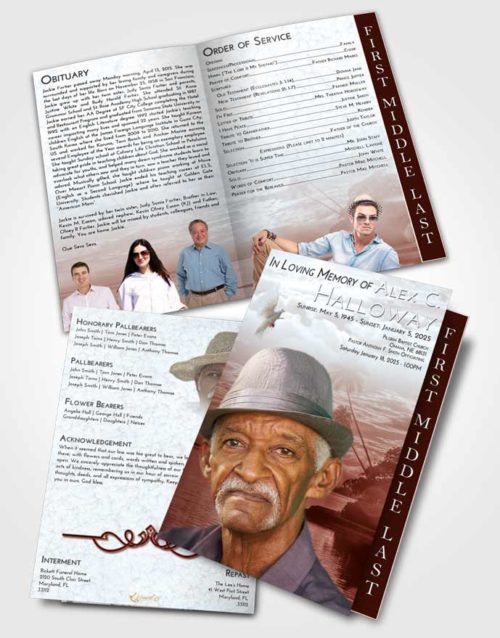 2 Page Graduated Step Fold Funeral Program Template Brochure Ruby Love Tropical Beach