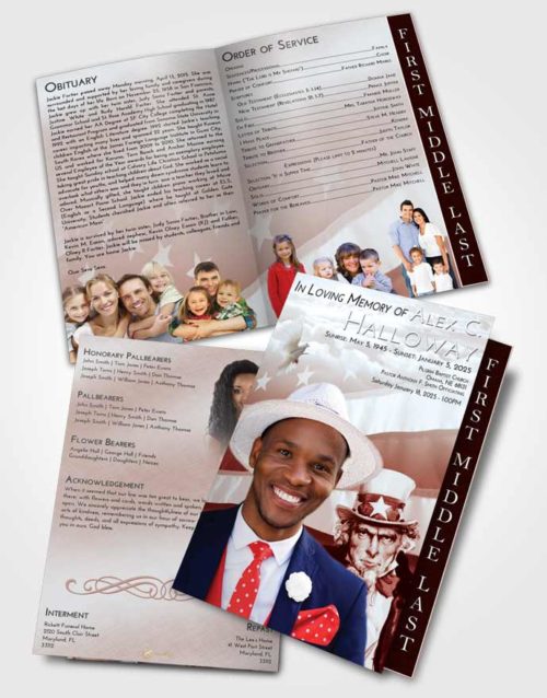 2 Page Graduated Step Fold Funeral Program Template Brochure Ruby Love Uncle Sam