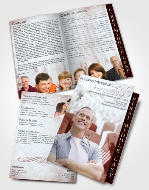 2 Page Graduated Step Fold Funeral Program Template Brochure Ruby Love Veteran Service