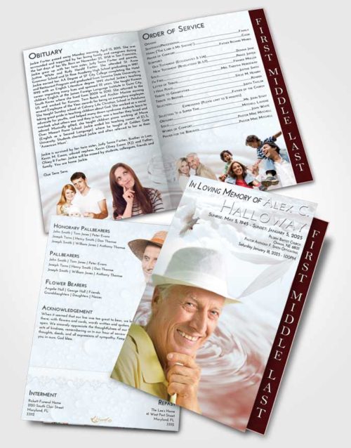 2 Page Graduated Step Fold Funeral Program Template Brochure Ruby Love Water Droplet