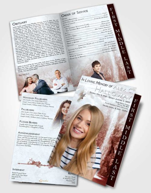 2 Page Graduated Step Fold Funeral Program Template Brochure Ruby Love Waterfall Happiness