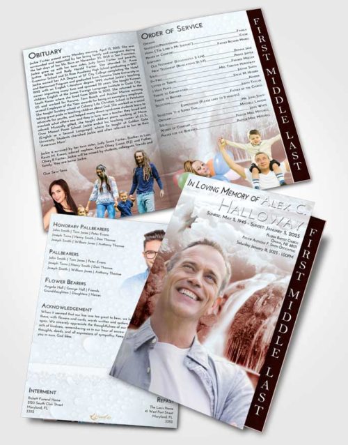 2 Page Graduated Step Fold Funeral Program Template Brochure Ruby Love Waterfall Paradise
