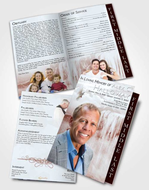 2 Page Graduated Step Fold Funeral Program Template Brochure Ruby Love Waterfall Tranquility