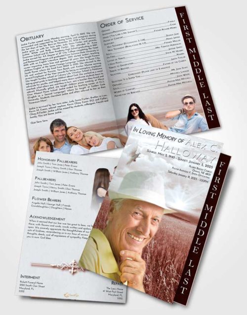 2 Page Graduated Step Fold Funeral Program Template Brochure Ruby Love Wheat Fields