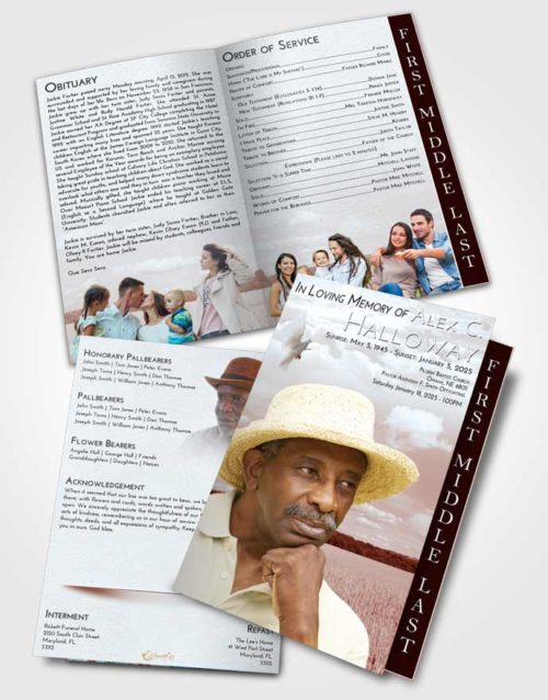 2 Page Graduated Step Fold Funeral Program Template Brochure Ruby Love Wheat Serenity