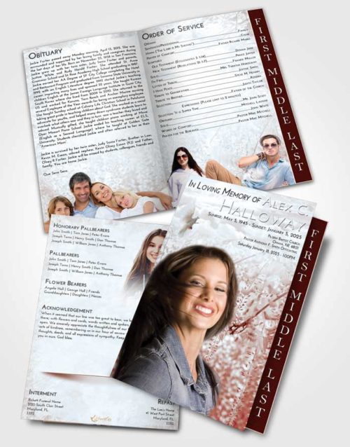 2 Page Graduated Step Fold Funeral Program Template Brochure Ruby Love Whispering Flowers