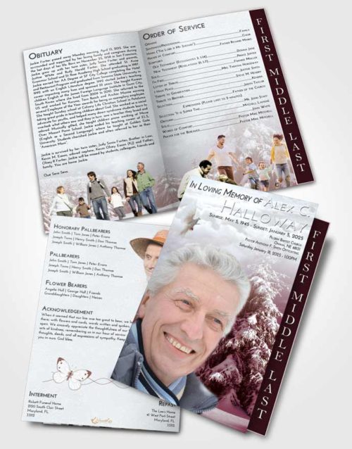 2 Page Graduated Step Fold Funeral Program Template Brochure Ruby Love Winter Wonderland