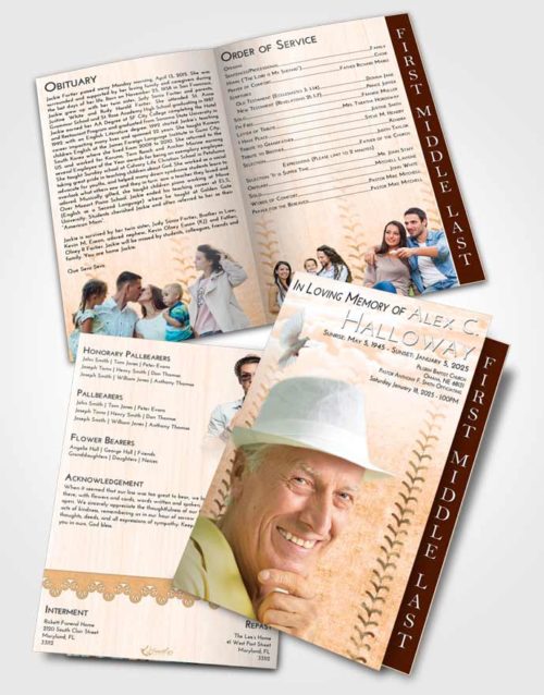 2 Page Graduated Step Fold Funeral Program Template Brochure Soft Dusk Baseball Honor