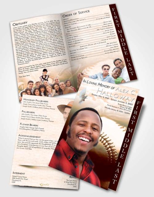 2 Page Graduated Step Fold Funeral Program Template Brochure Soft Dusk Baseball Life