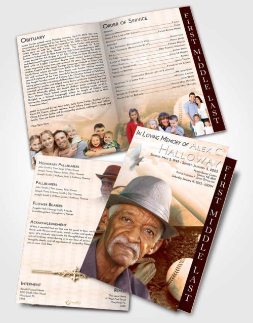 2 Page Graduated Step Fold Funeral Program Template Brochure Soft Dusk Baseball Peace