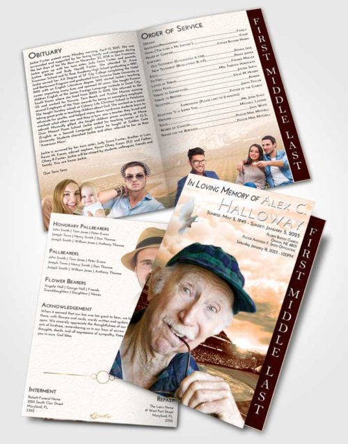 2 Page Graduated Step Fold Funeral Program Template Brochure Soft Dusk Baseball Stadium