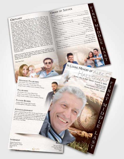 2 Page Graduated Step Fold Funeral Program Template Brochure Soft Dusk Baseball Tranquility