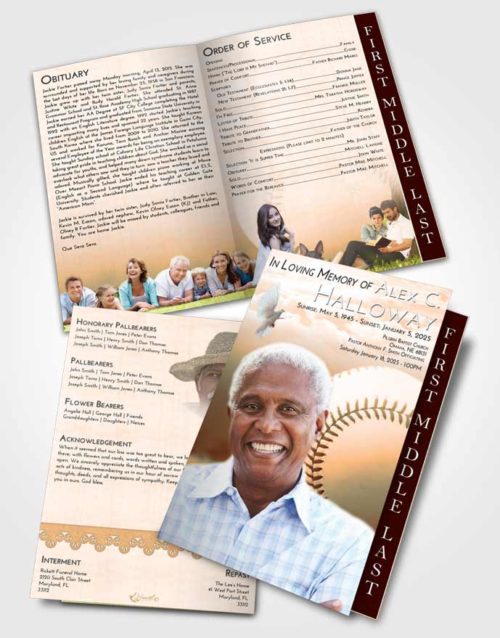 2 Page Graduated Step Fold Funeral Program Template Brochure Soft Dusk Baseball Victory