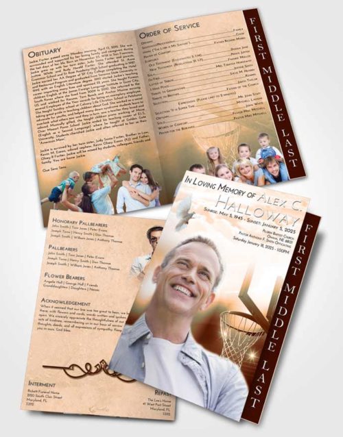 2 Page Graduated Step Fold Funeral Program Template Brochure Soft Dusk Basketball Pride