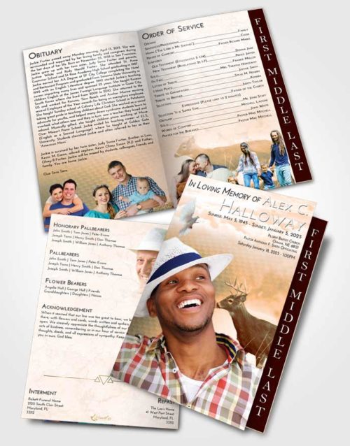 2 Page Graduated Step Fold Funeral Program Template Brochure Soft Dusk Deer Game