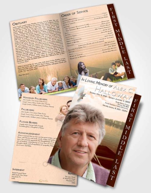 2 Page Graduated Step Fold Funeral Program Template Brochure Soft Dusk Fishing Boat