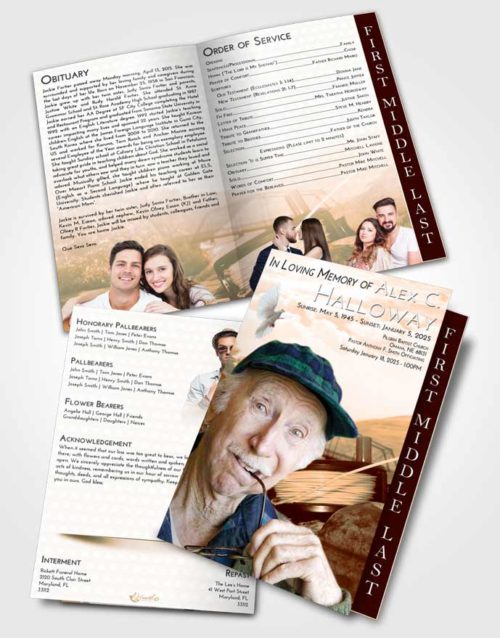 2 Page Graduated Step Fold Funeral Program Template Brochure Soft Dusk Fishing Dreams