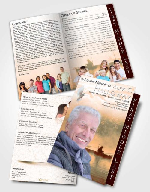 2 Page Graduated Step Fold Funeral Program Template Brochure Soft Dusk Fishing Tranquility