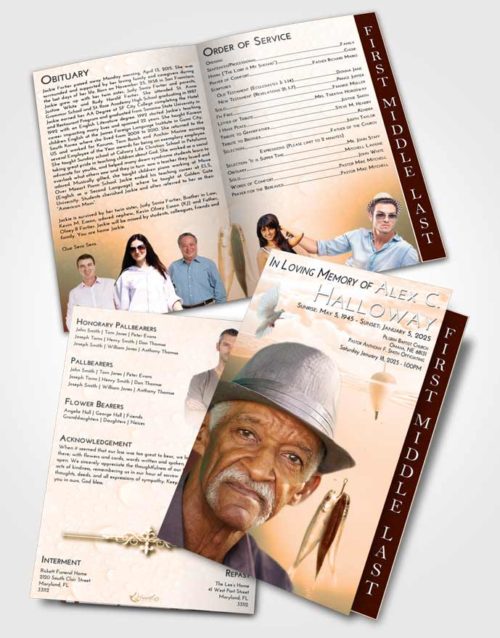 2 Page Graduated Step Fold Funeral Program Template Brochure Soft Dusk Fishing in the Sea