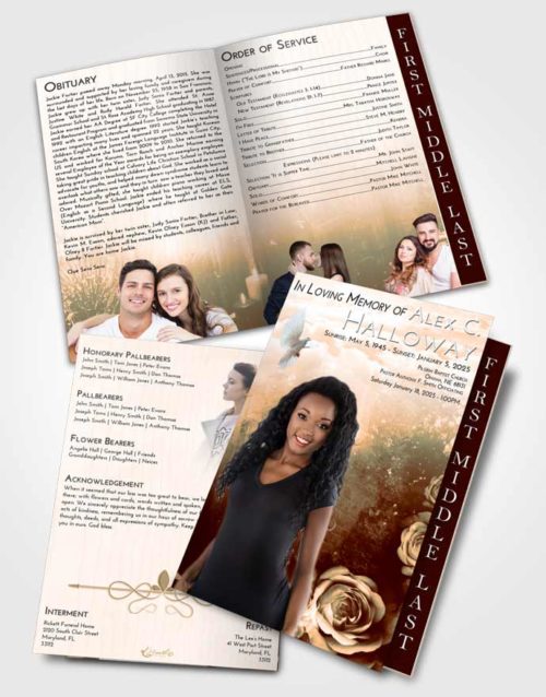 2 Page Graduated Step Fold Funeral Program Template Brochure Soft Dusk Flowering Garden