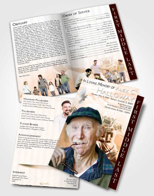 2 Page Graduated Step Fold Funeral Program Template Brochure Soft Dusk Football Honor