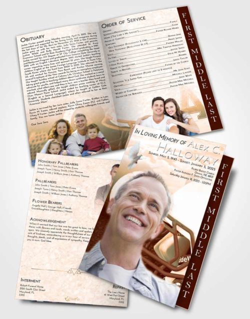 2 Page Graduated Step Fold Funeral Program Template Brochure Soft Dusk Football Party