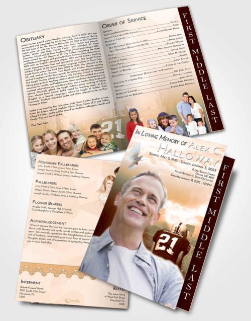 2 Page Graduated Step Fold Funeral Program Template Brochure Soft Dusk Football Victory