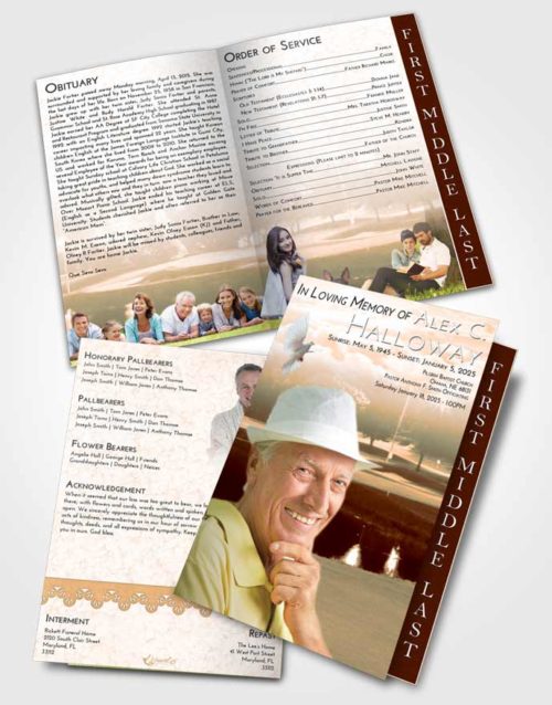 2 Page Graduated Step Fold Funeral Program Template Brochure Soft Dusk Golf Paradise