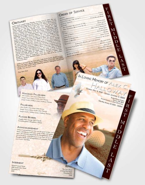 2 Page Graduated Step Fold Funeral Program Template Brochure Soft Dusk Golfing Honor