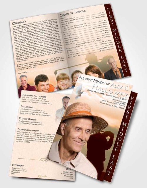 2 Page Graduated Step Fold Funeral Program Template Brochure Soft Dusk Golfing Peace
