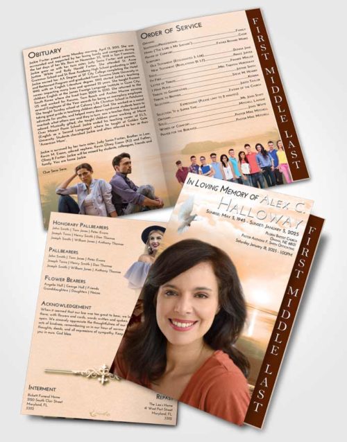 2 Page Graduated Step Fold Funeral Program Template Brochure Soft Dusk Italian Sun