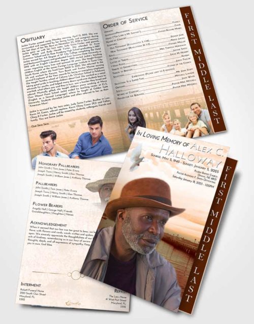 2 Page Graduated Step Fold Funeral Program Template Brochure Soft Dusk Lake Drive