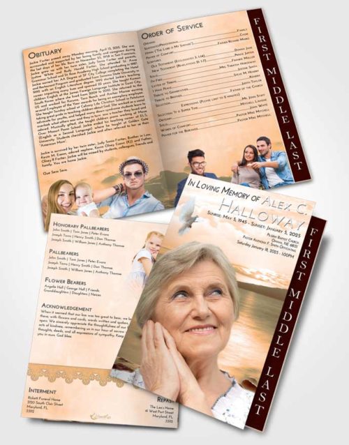 2 Page Graduated Step Fold Funeral Program Template Brochure Soft Dusk Lake Front