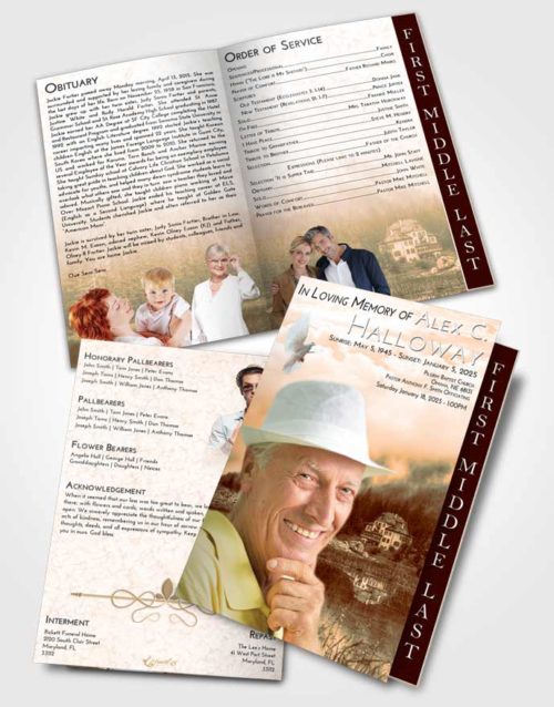 2 Page Graduated Step Fold Funeral Program Template Brochure Soft Dusk Lake House