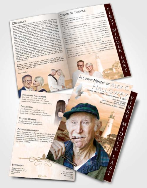 2 Page Graduated Step Fold Funeral Program Template Brochure Soft Dusk Lighthouse Journey