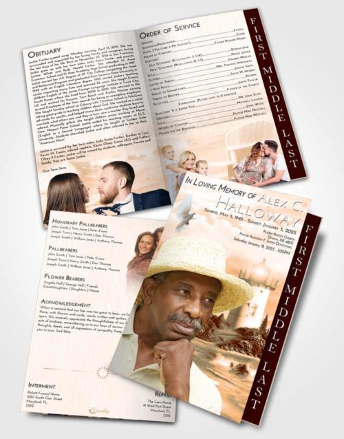 2 Page Graduated Step Fold Funeral Program Template Brochure Soft Dusk Lighthouse Laughter