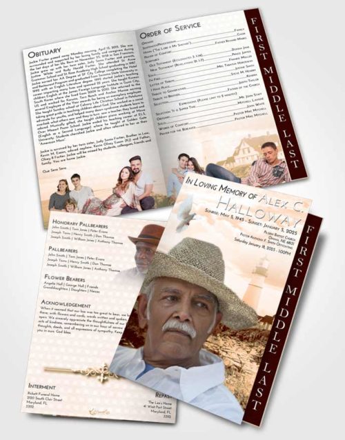2 Page Graduated Step Fold Funeral Program Template Brochure Soft Dusk Lighthouse Secret
