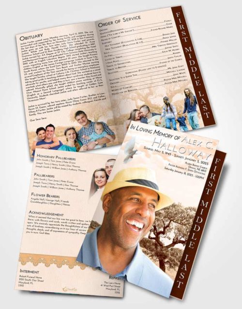 2 Page Graduated Step Fold Funeral Program Template Brochure Soft Dusk Loving Leaves