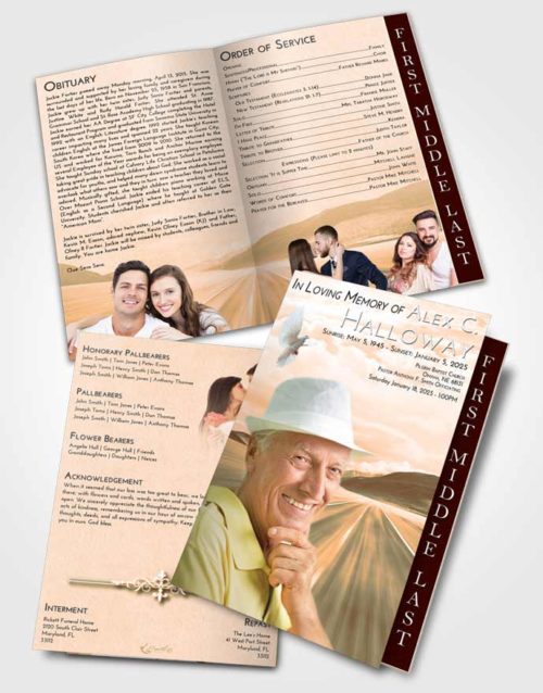 2 Page Graduated Step Fold Funeral Program Template Brochure Soft Dusk Morning Highway