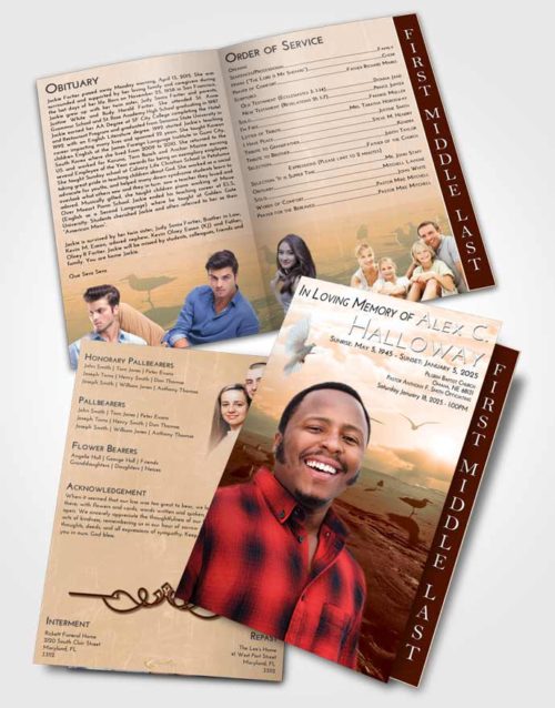 2 Page Graduated Step Fold Funeral Program Template Brochure Soft Dusk Natural Beach