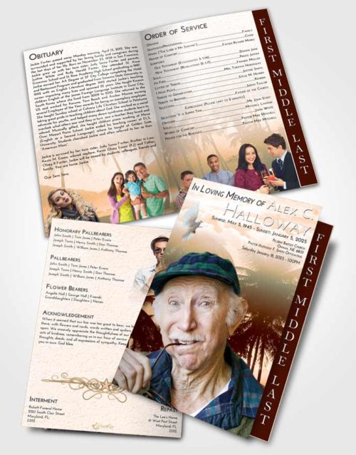 2 Page Graduated Step Fold Funeral Program Template Brochure Soft Dusk Palm Paradise