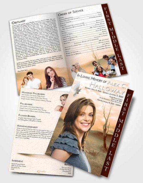 2 Page Graduated Step Fold Funeral Program Template Brochure Soft Dusk Peaceful Fall