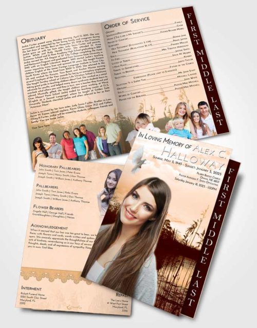 2 Page Graduated Step Fold Funeral Program Template Brochure Soft Dusk Serenity Lake