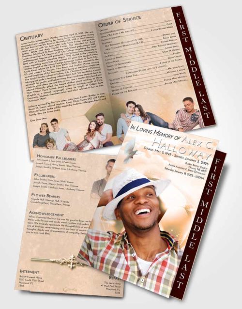 2 Page Graduated Step Fold Funeral Program Template Brochure Soft Dusk Soccer Destiny
