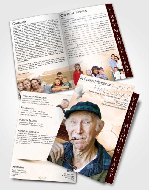 2 Page Graduated Step Fold Funeral Program Template Brochure Soft Dusk Soccer Love