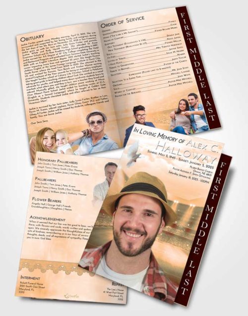 2 Page Graduated Step Fold Funeral Program Template Brochure Soft Dusk Soccer Stadium