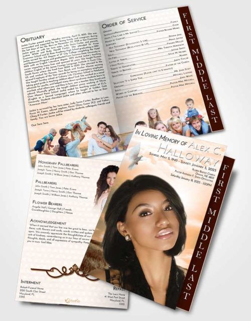 2 Page Graduated Step Fold Funeral Program Template Brochure Soft Dusk Summer Fields