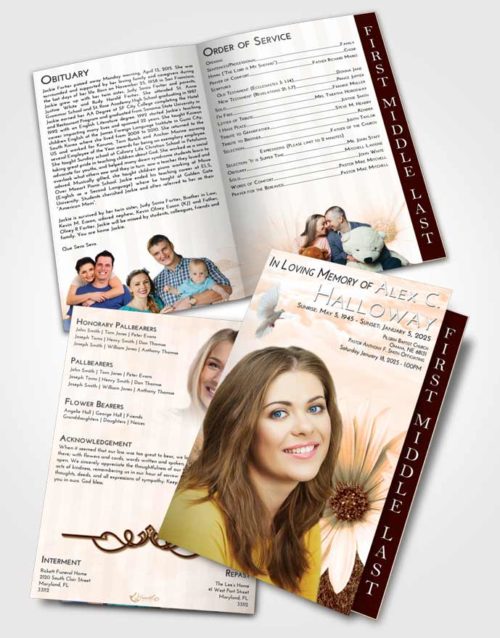 2 Page Graduated Step Fold Funeral Program Template Brochure Soft Dusk Summer Flower